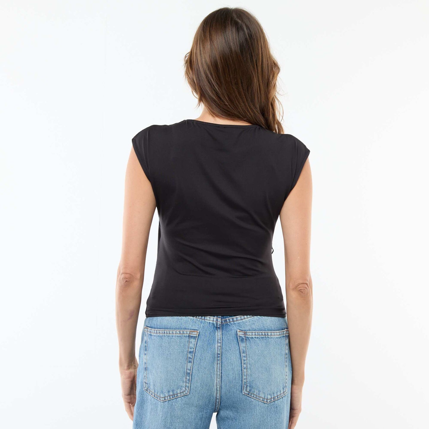 T-shirt sans manches dentelles devant NOIR