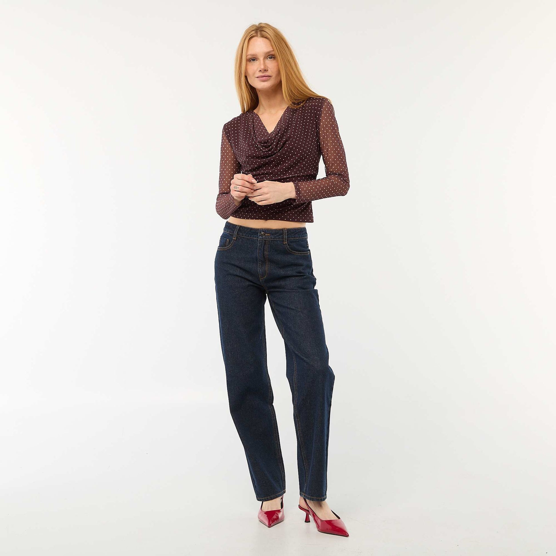 Haut manches longues drapé uni MARRON