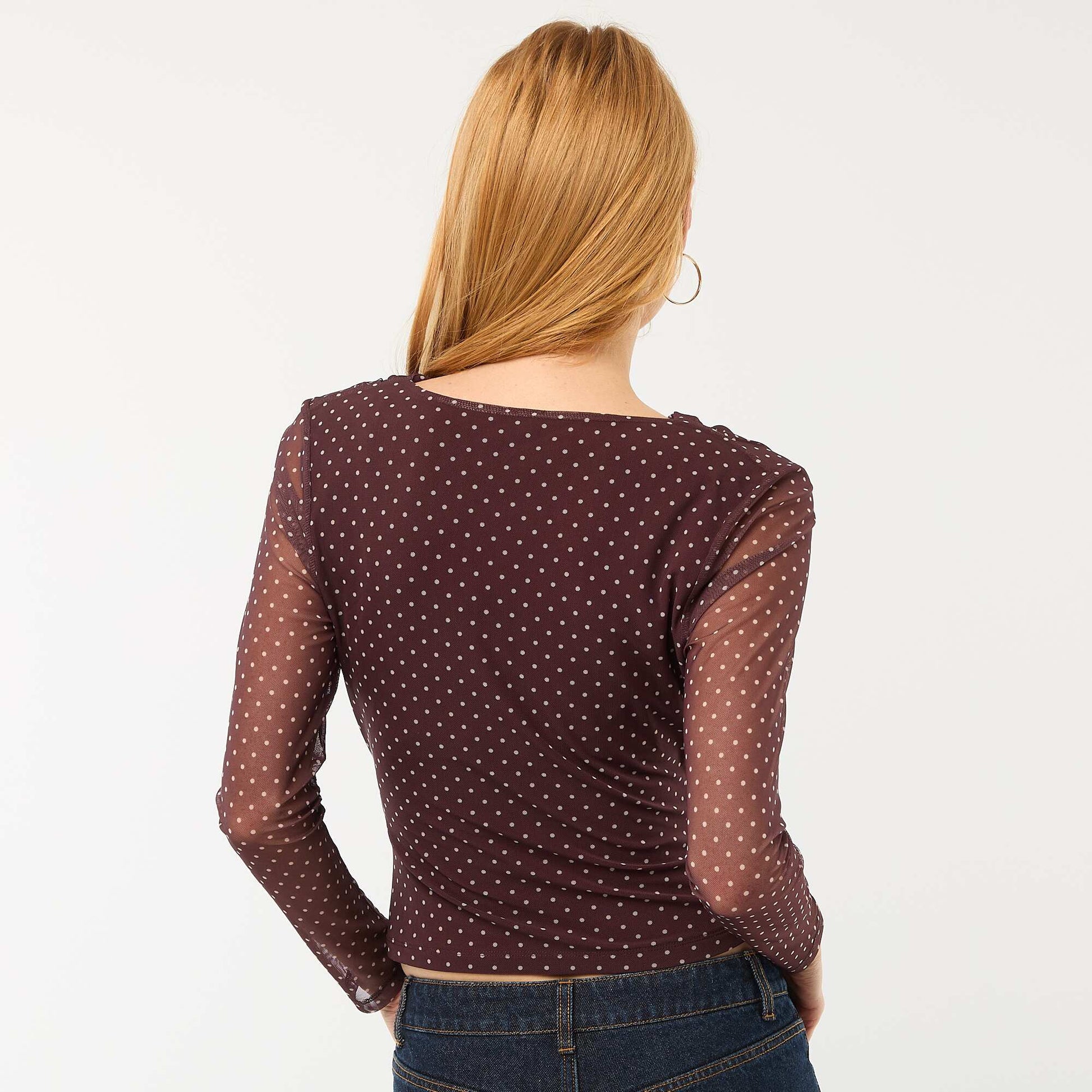 Haut manches longues drapé uni MARRON
