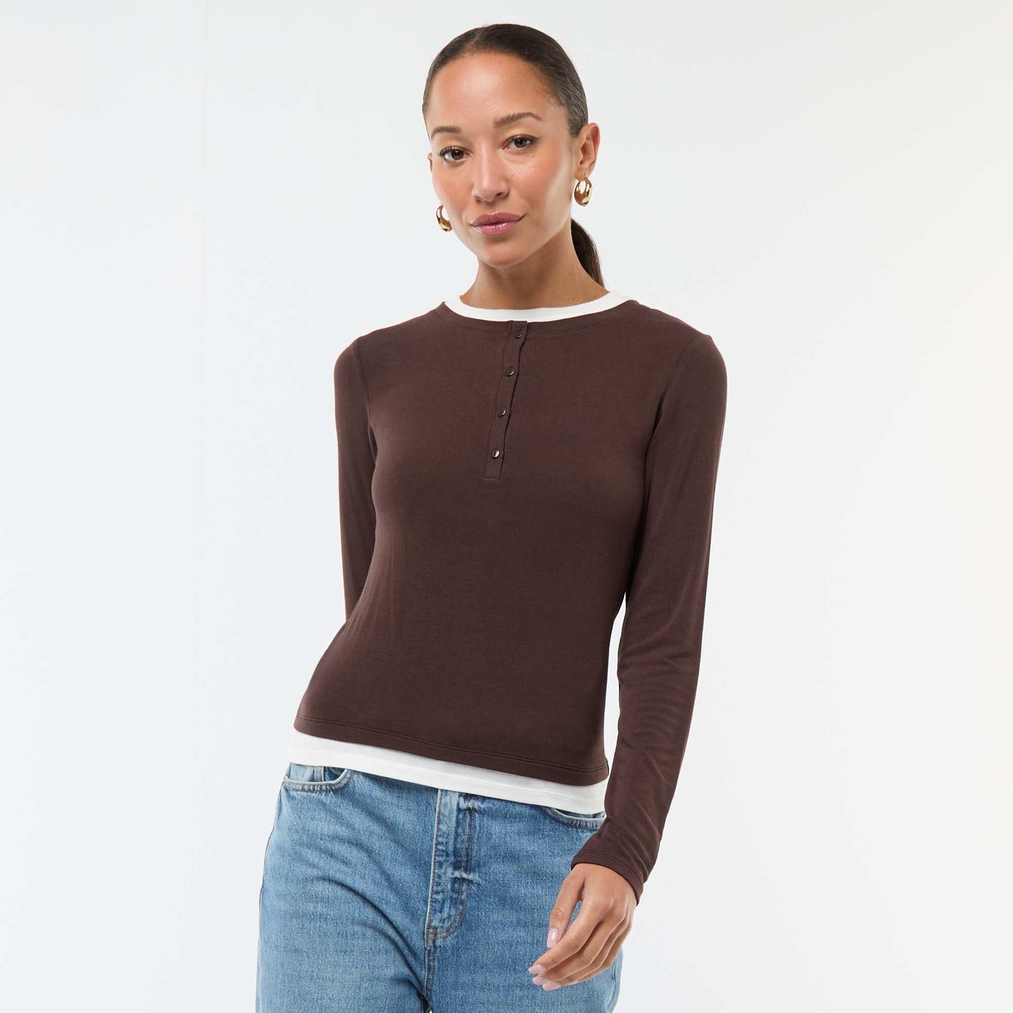 T-shirt manches longues 2 en 1 MARRON