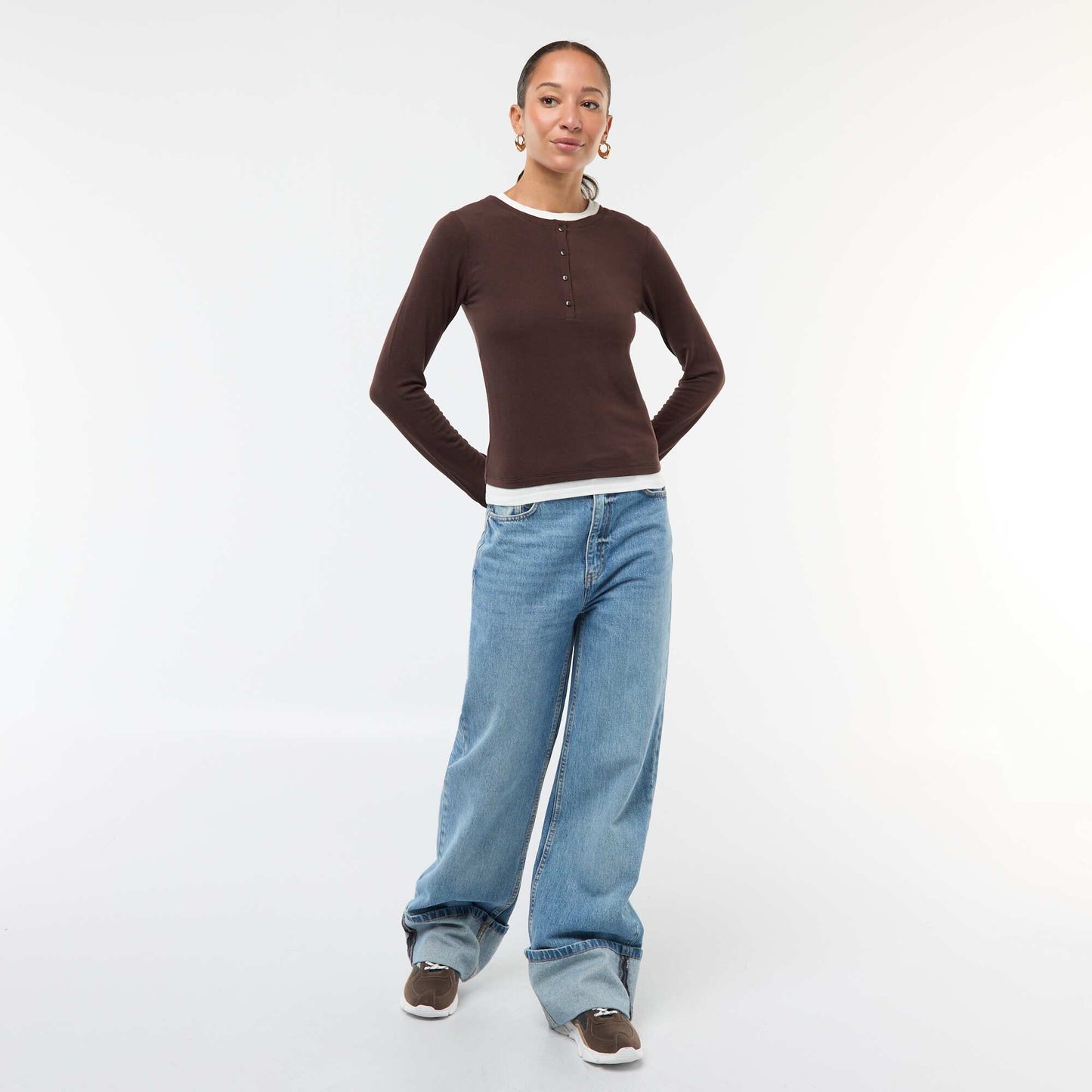 T-shirt manches longues 2 en 1 MARRON