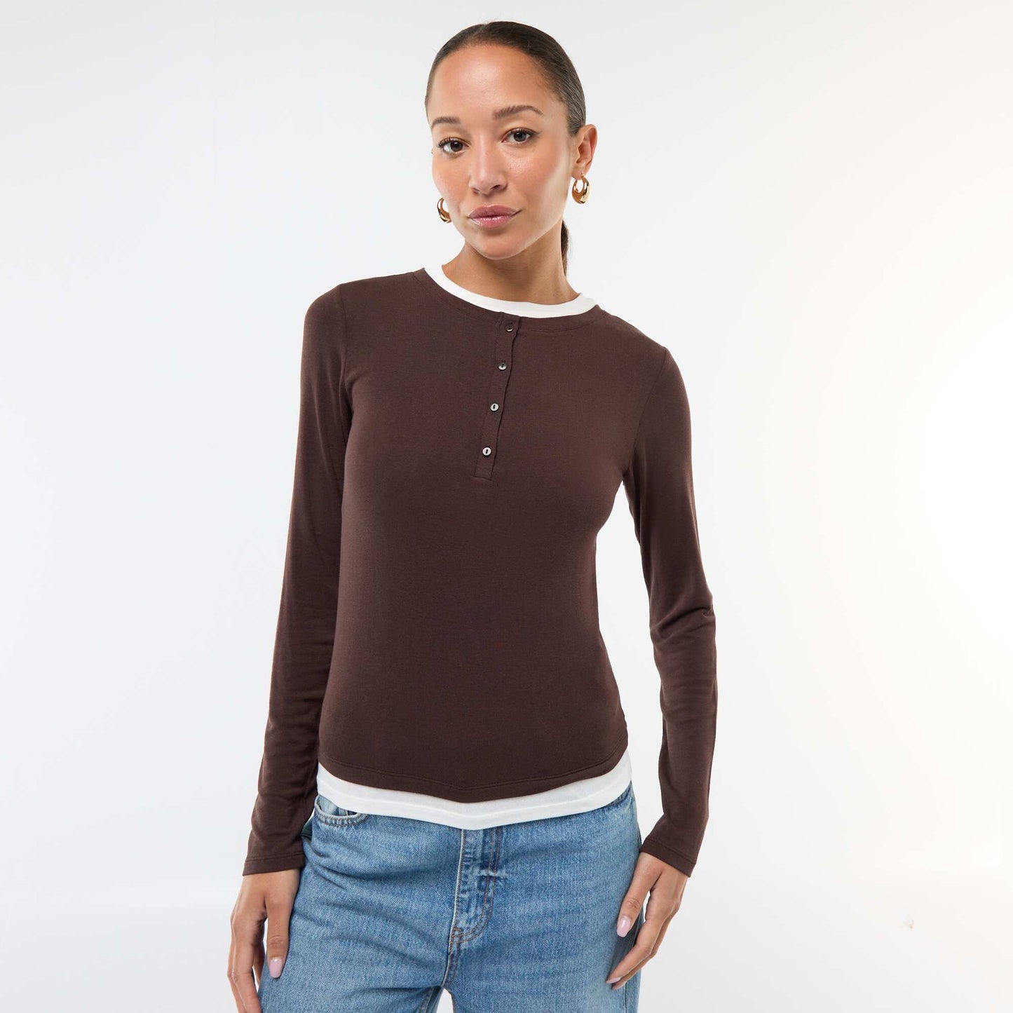 T-shirt manches longues 2 en 1 MARRON