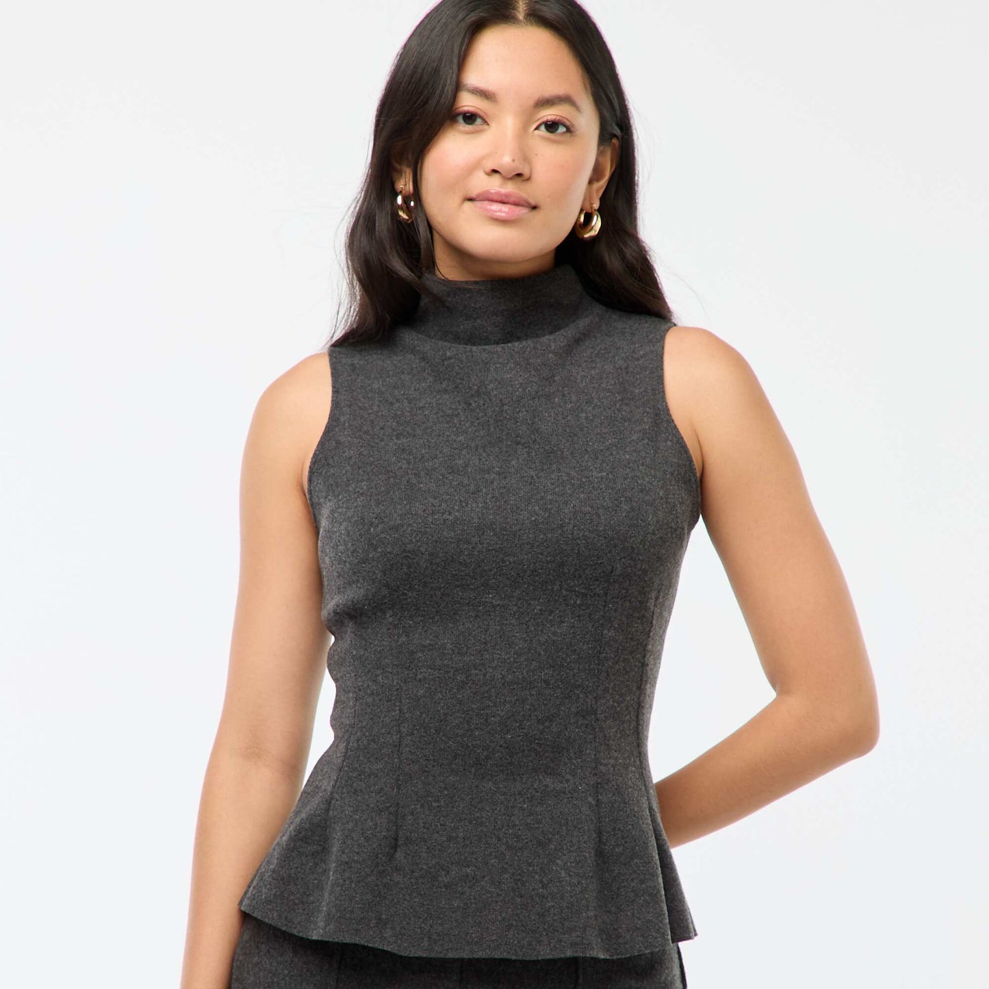 Top cintré en maille doudou GRIS