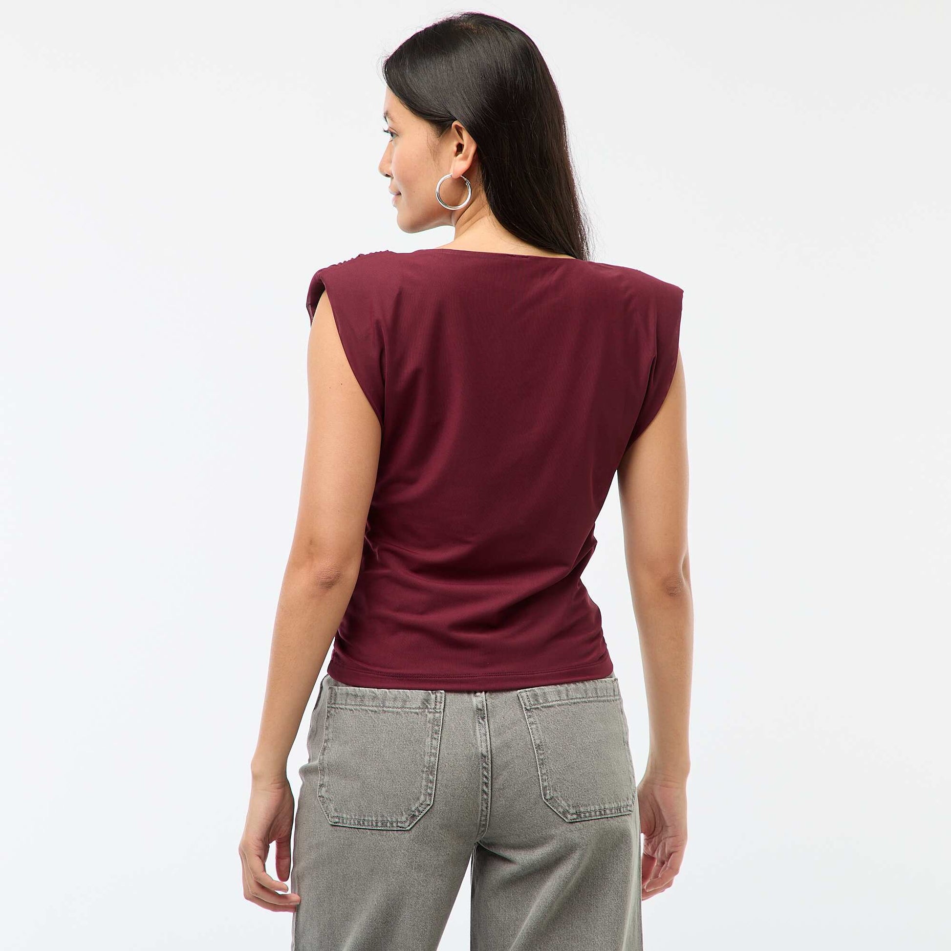 Haut à col bénitier sans manches drappé ROUGE
