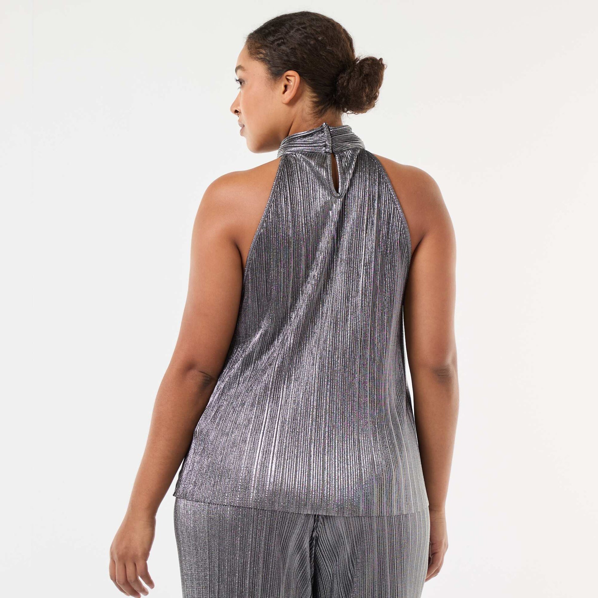 Top emmanchures américaines maille plissée GRIS