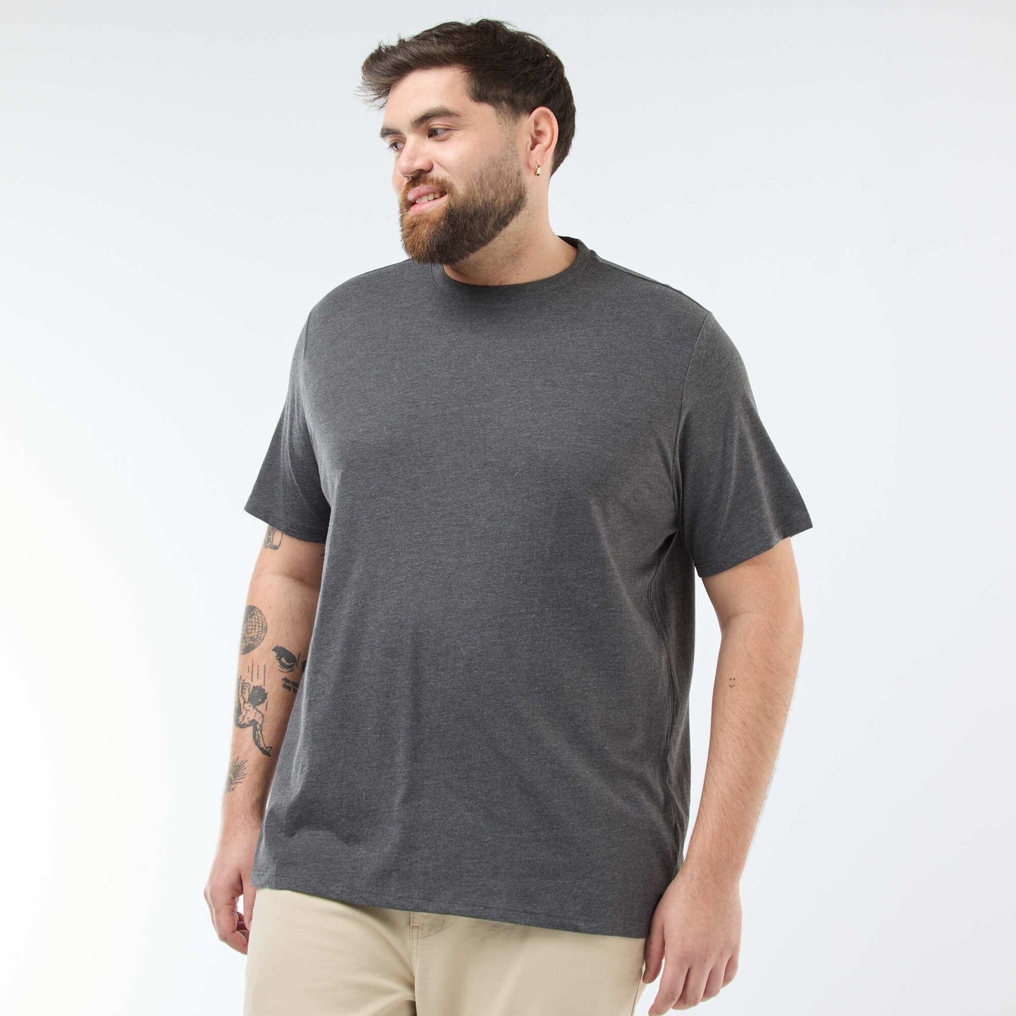 T-shirt uni en maille jersey GRIS FONCé CHINé