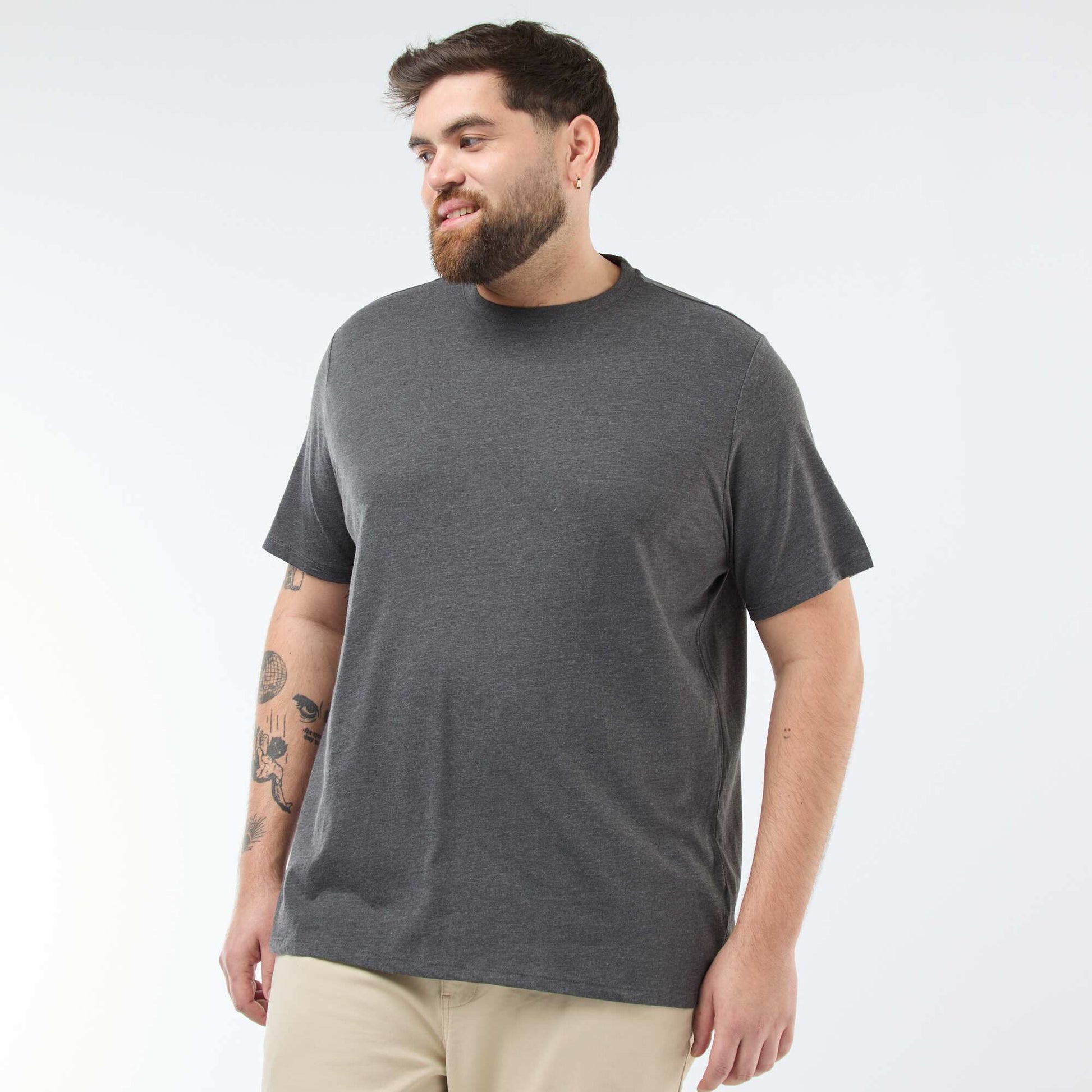 T-shirt uni en maille jersey GRIS FONCé CHINé