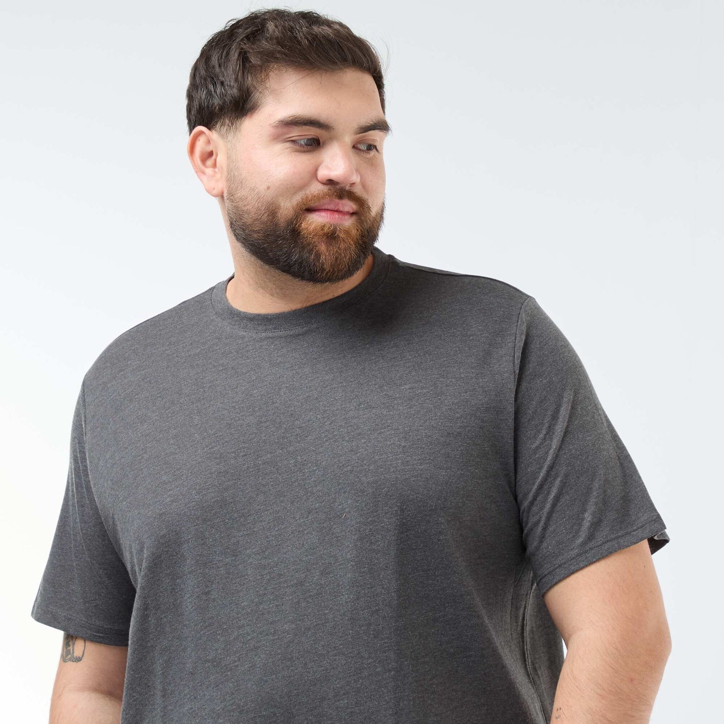 T-shirt uni en maille jersey GRIS FONCé CHINé