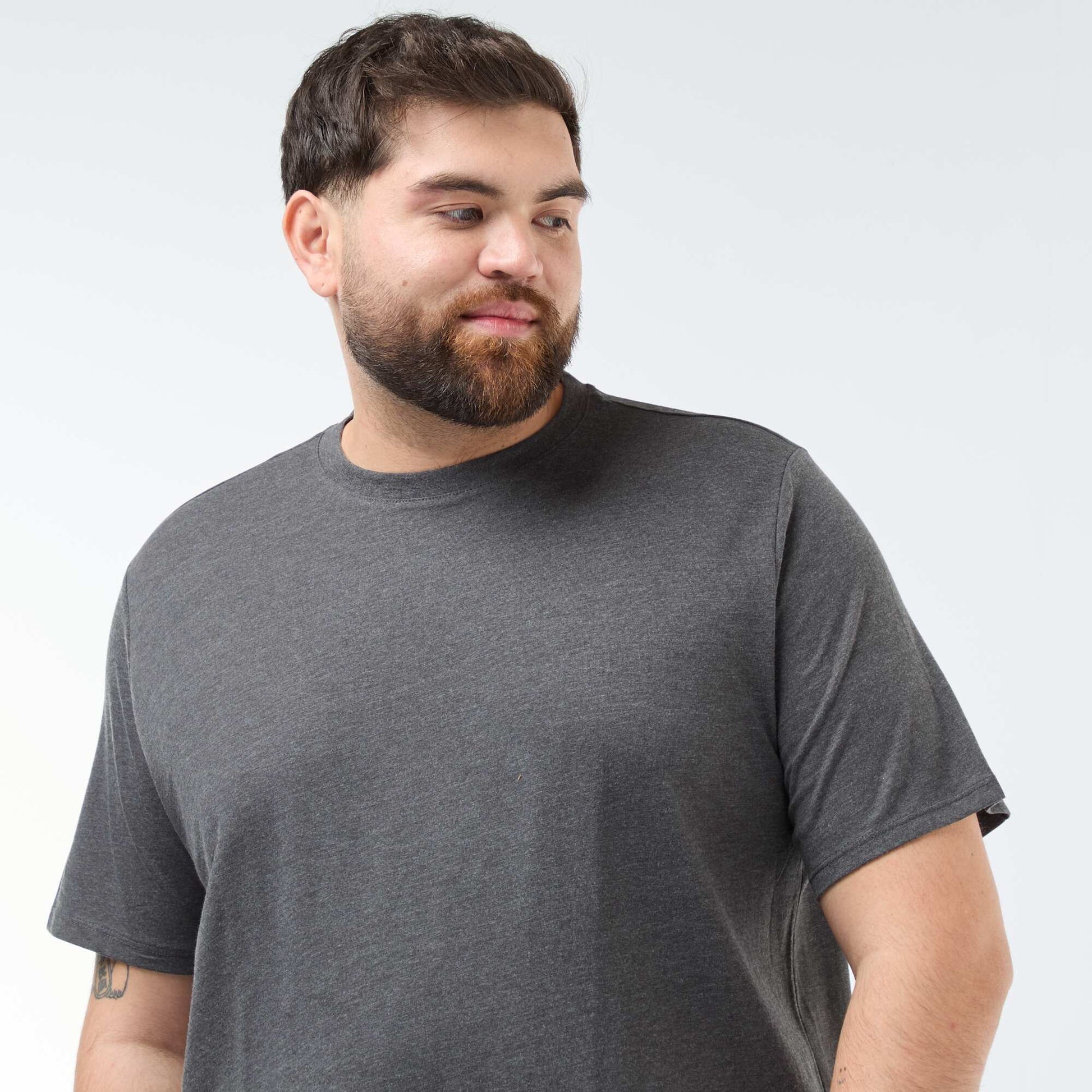 T-shirt uni en maille jersey GRIS FONCé CHINé