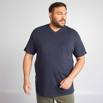 T-shirt en jersey à col V BLEU MARINE