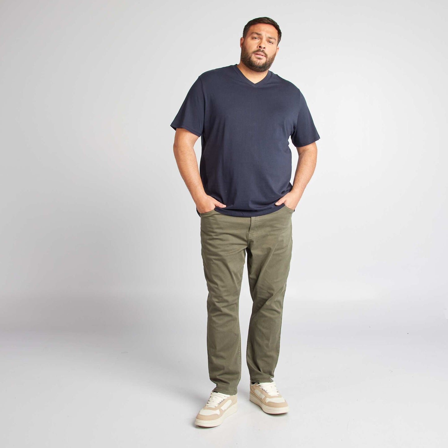 T-shirt en jersey à col V BLEU MARINE