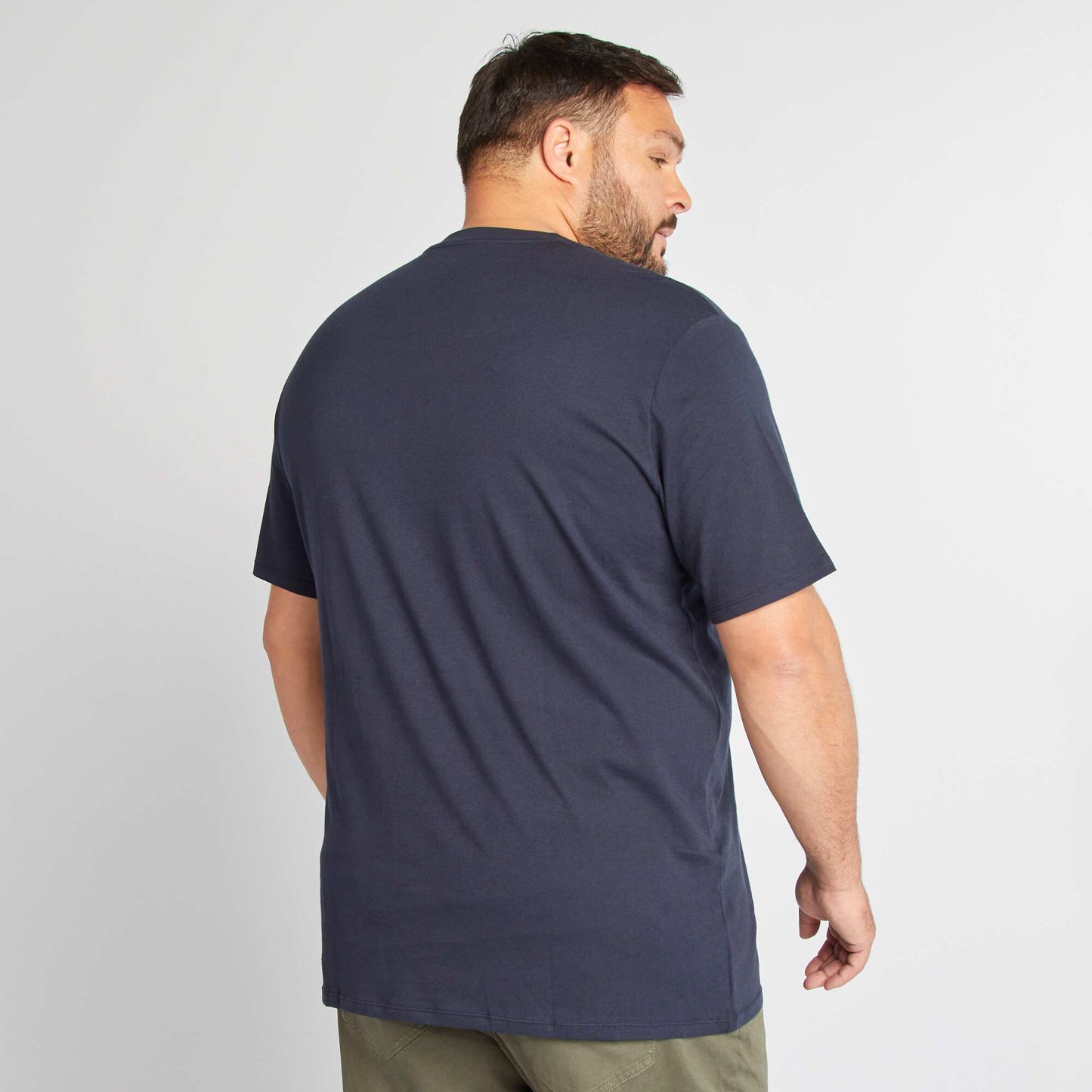 T-shirt en jersey à col V BLEU MARINE