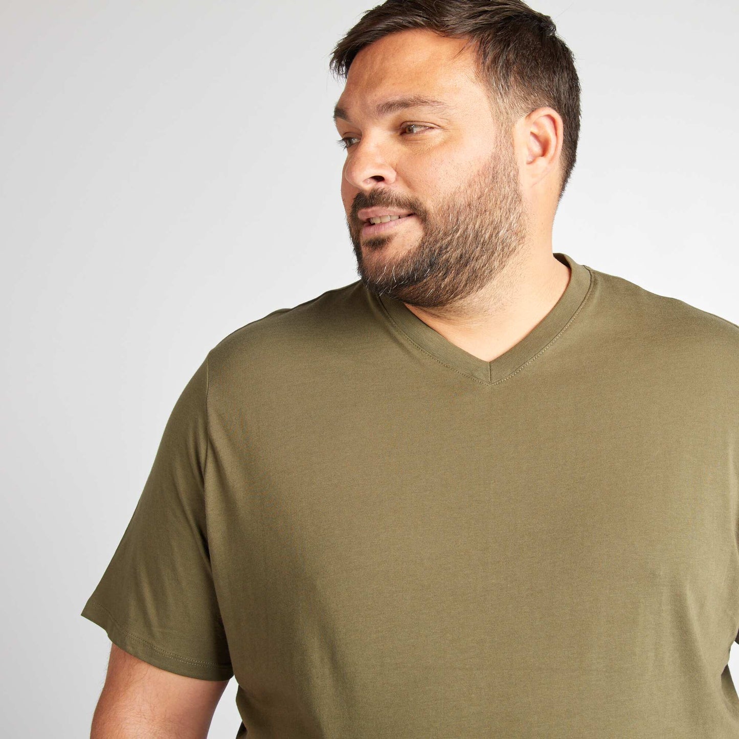 T-shirt en jersey à col V KAKI