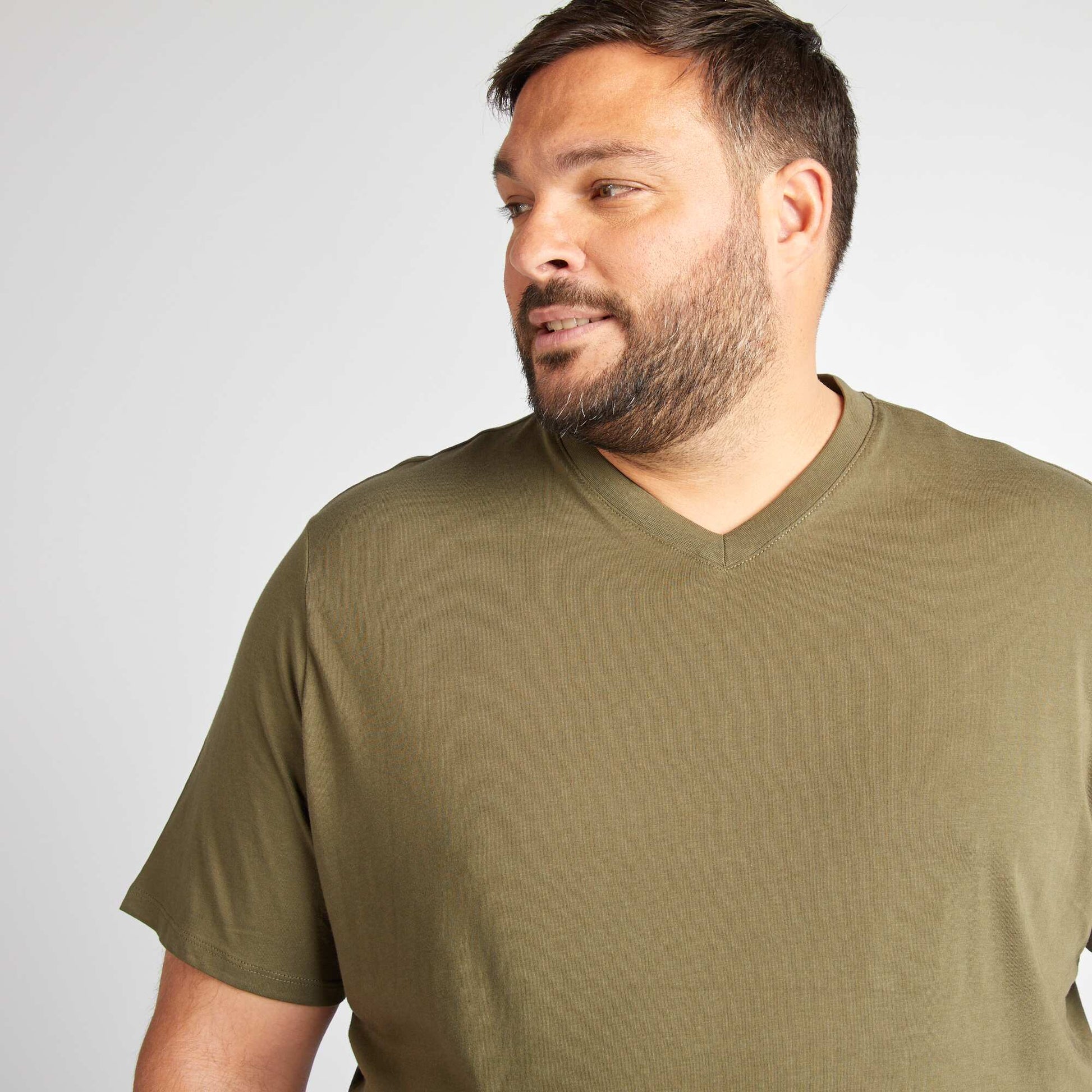T-shirt en jersey à col V KAKI