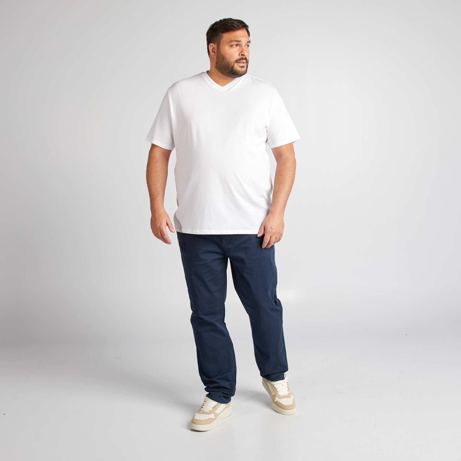 T-shirt en jersey à col V BLANC