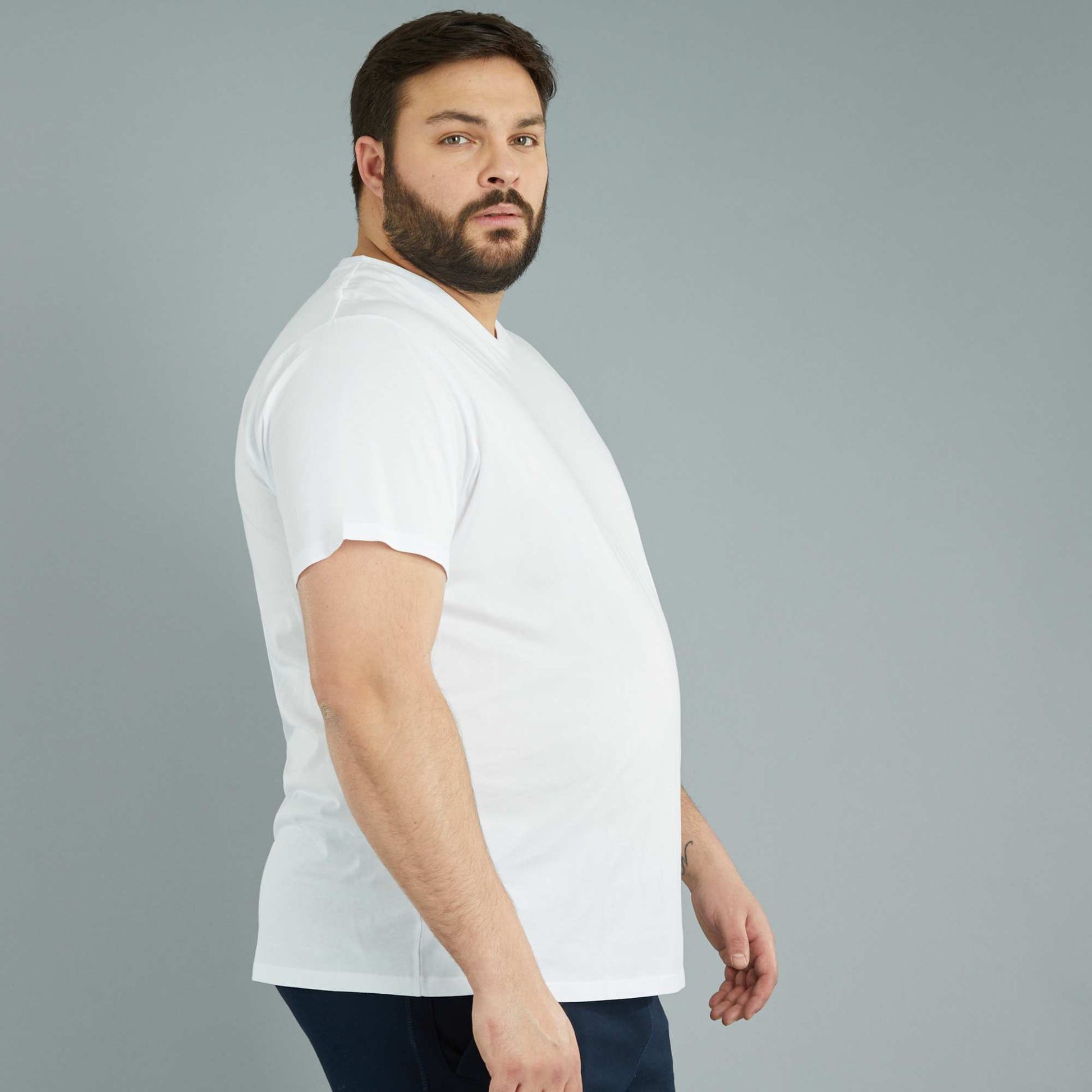 T-shirt en jersey à col V BLANC