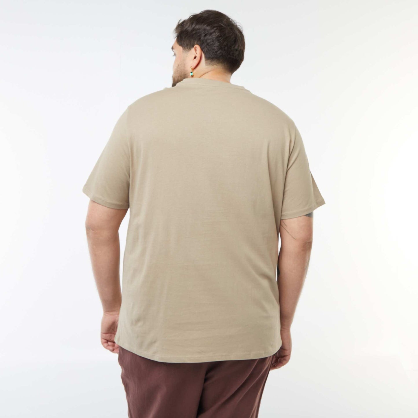 T-shirt en jersey à col V BEIGE