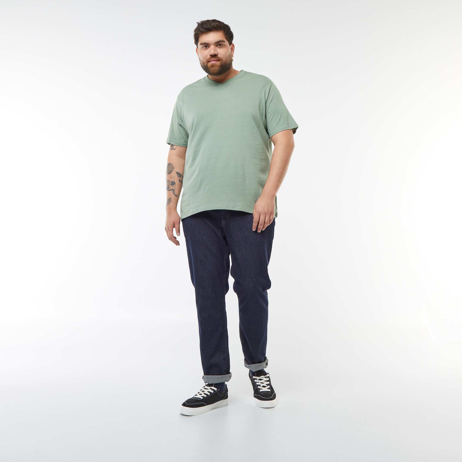 T-shirt en jersey à col V VERT