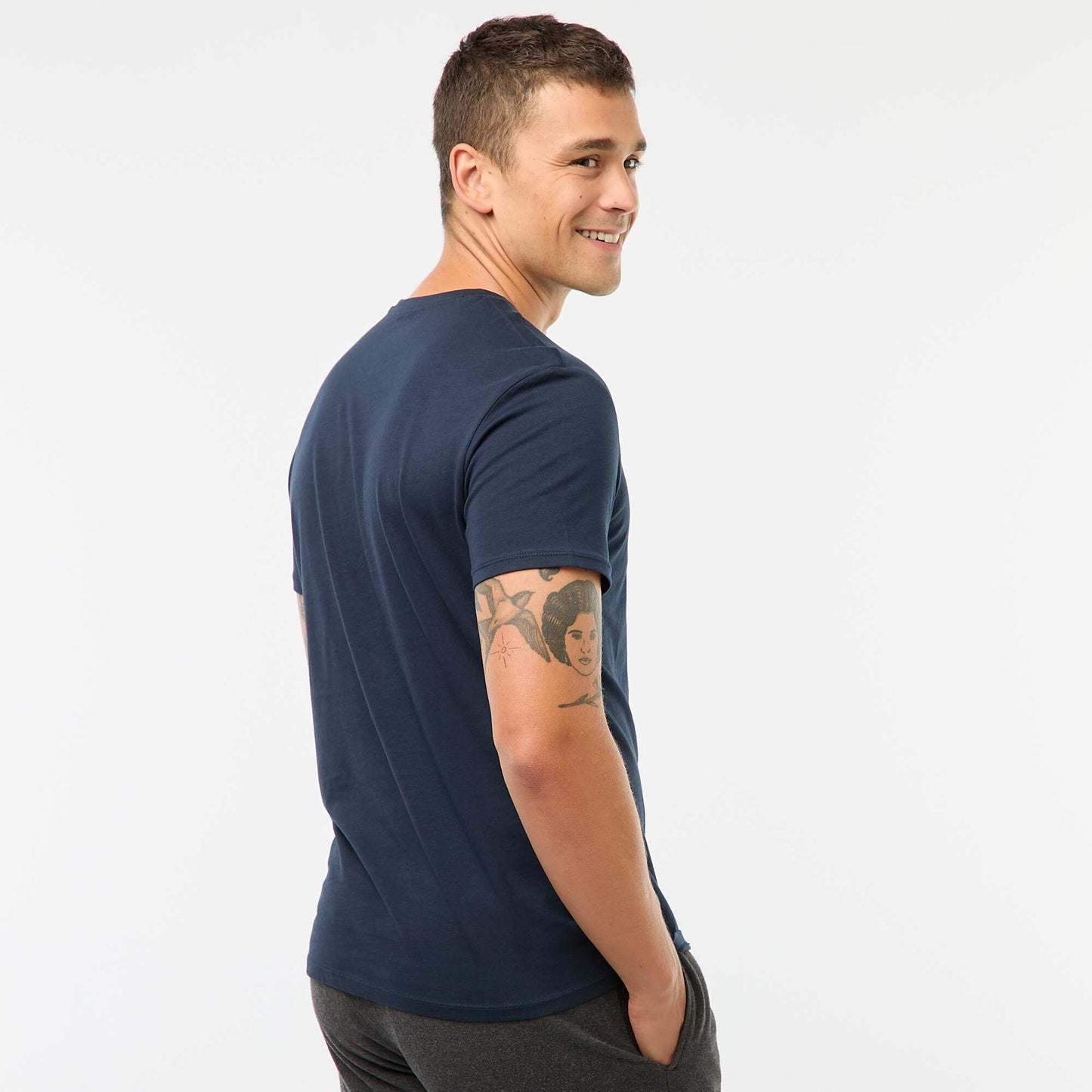T-shirt droit en jersey uni BLEU MARINE