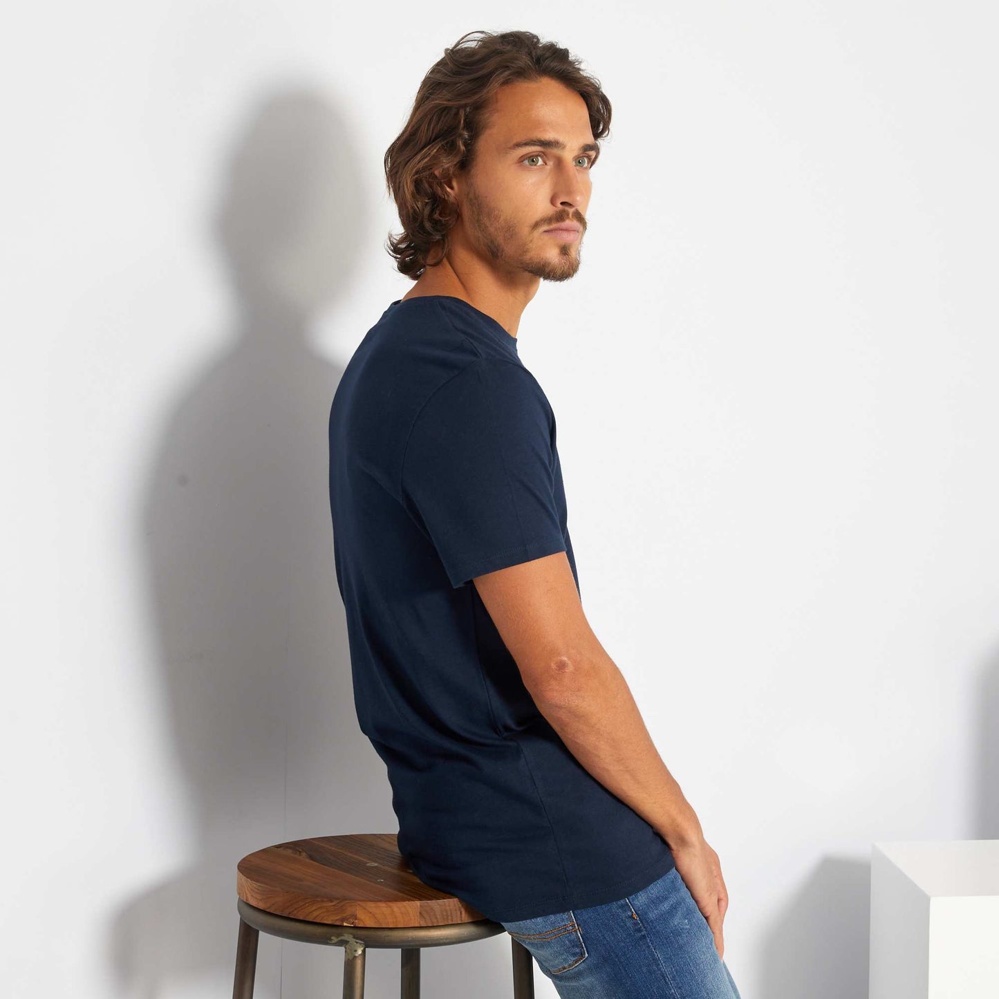 T-shirt droit en jersey uni BLEU MARINE