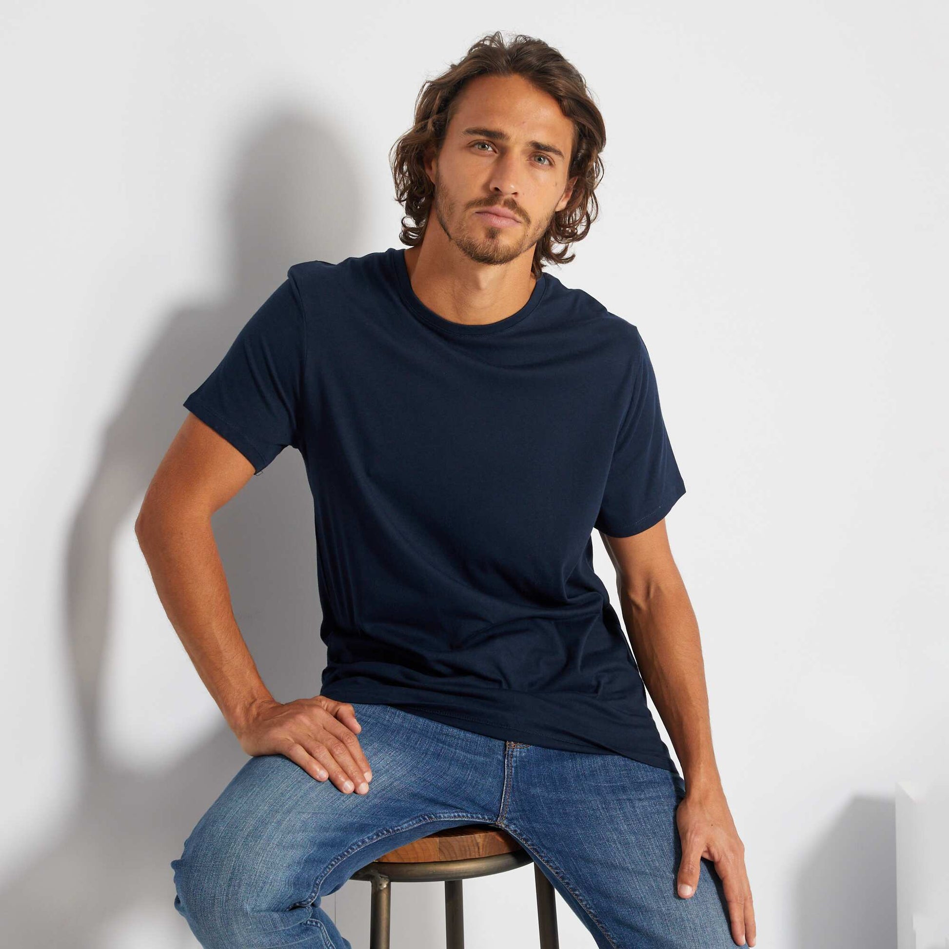 T-shirt droit en jersey uni BLEU MARINE