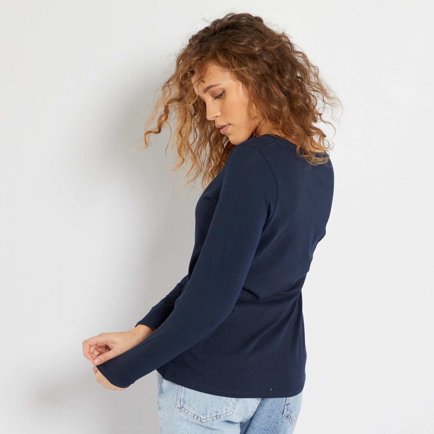 T-shirt col V BLEU MARINE