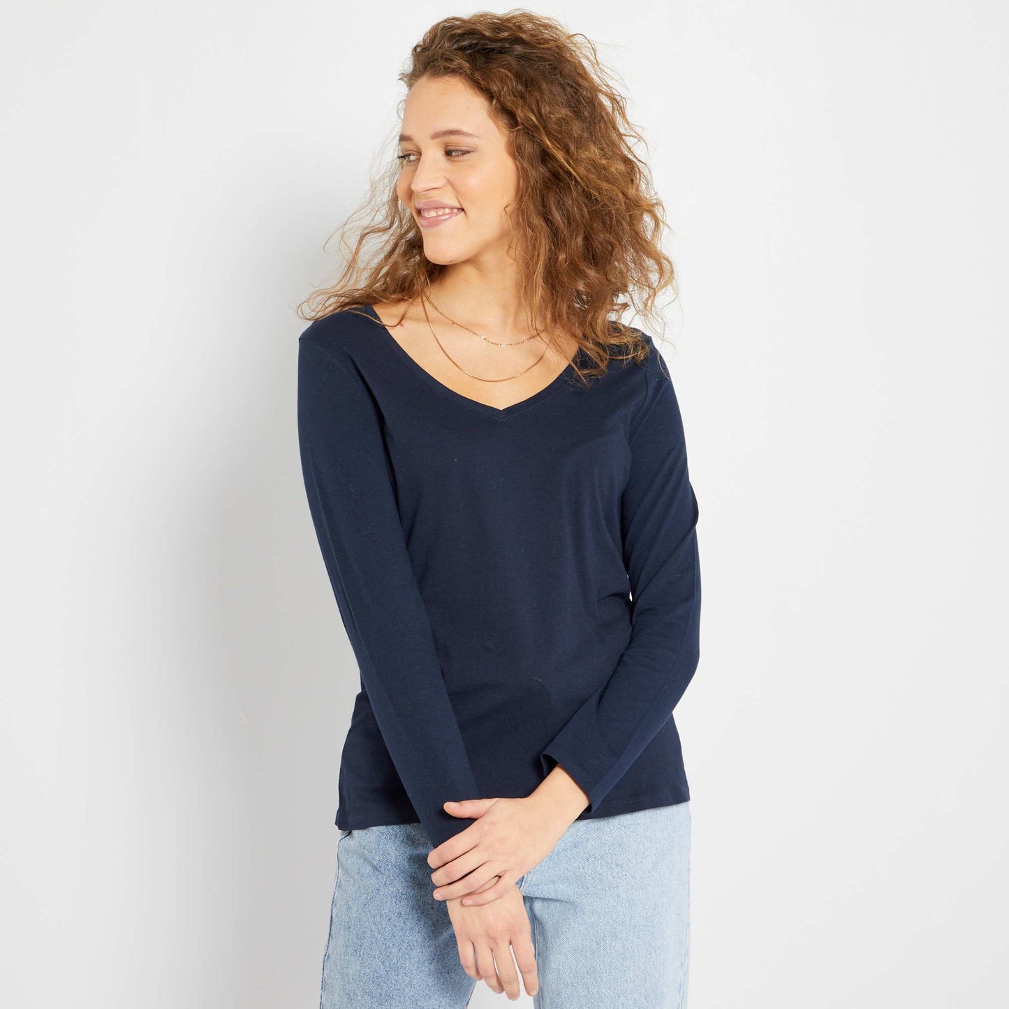 T-shirt col V BLEU MARINE