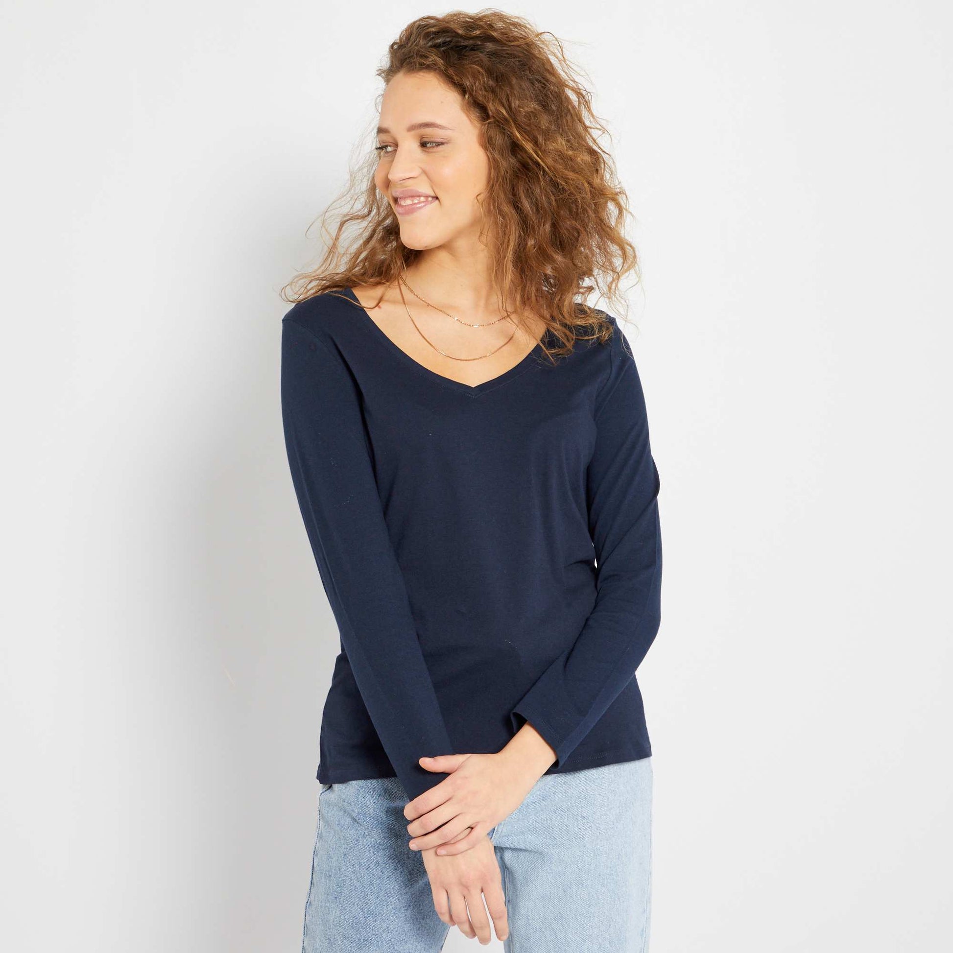 T-shirt col V BLEU MARINE