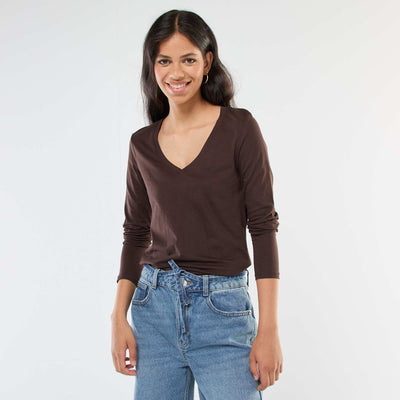T-shirt col V MARRON