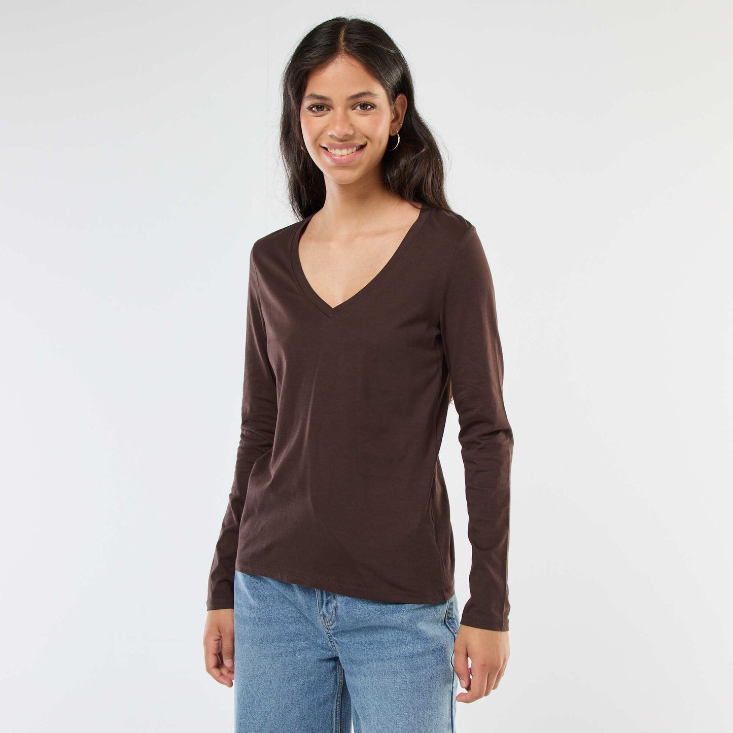 T-shirt col V MARRON