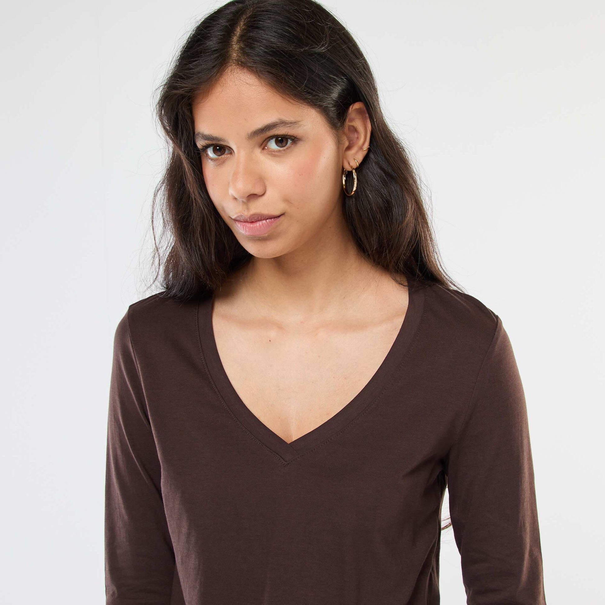 T-shirt col V MARRON