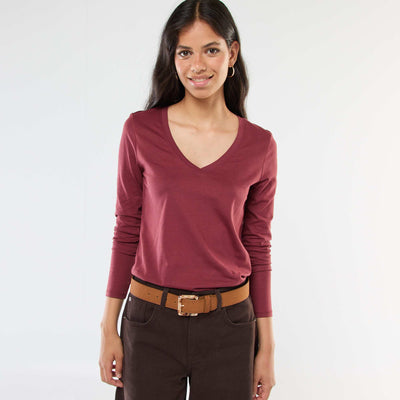 T-shirt col V ROUGE