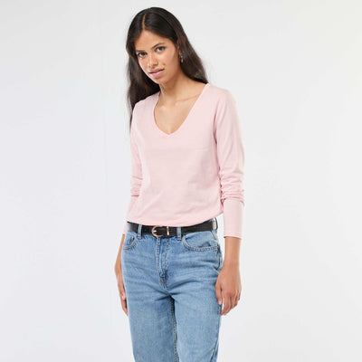 T-shirt col V BEIGE