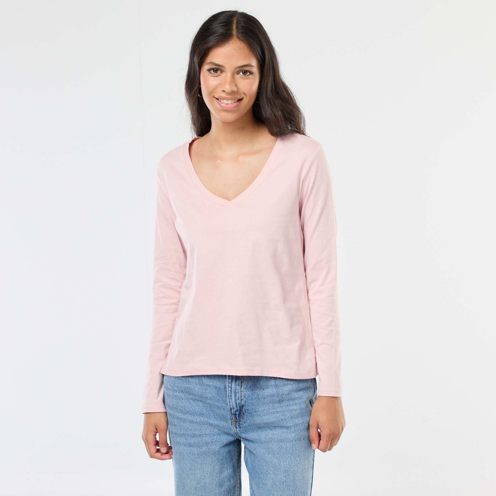 T-shirt col V BEIGE