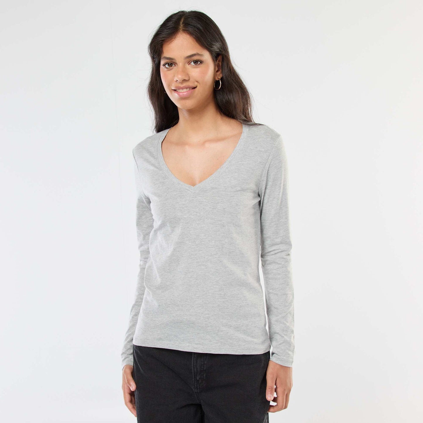 T-shirt col V GRIS